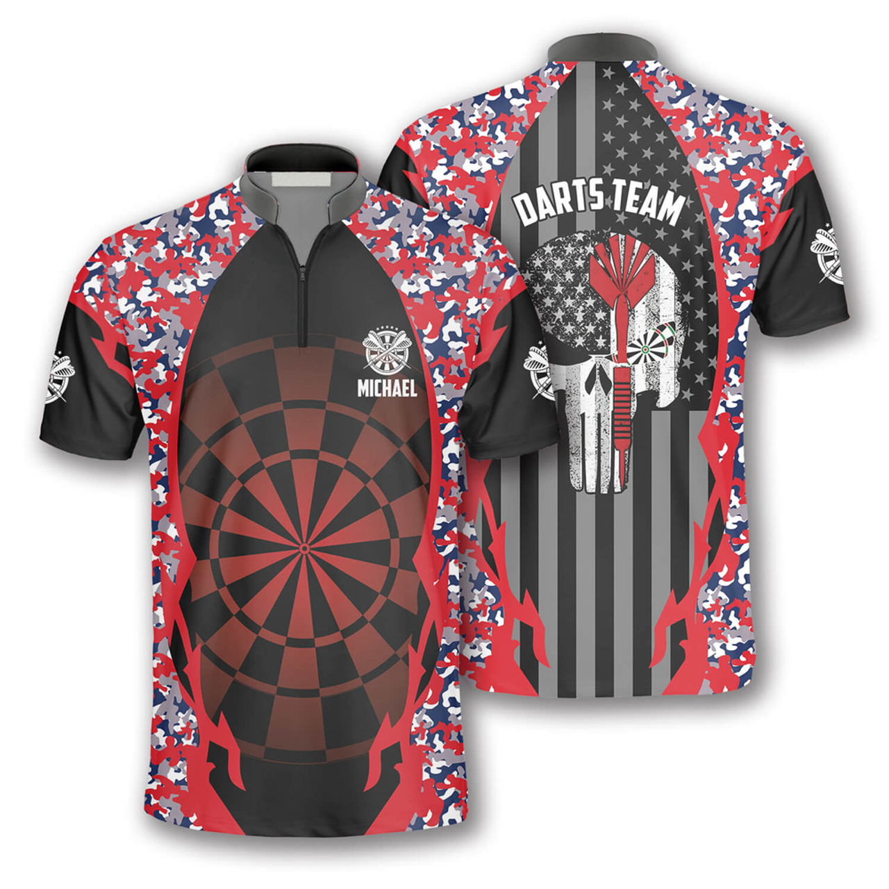 Custom Punisher Skull Red Camouflage Custom Darts Jerseys for Men, Idea Gift for Dart Player