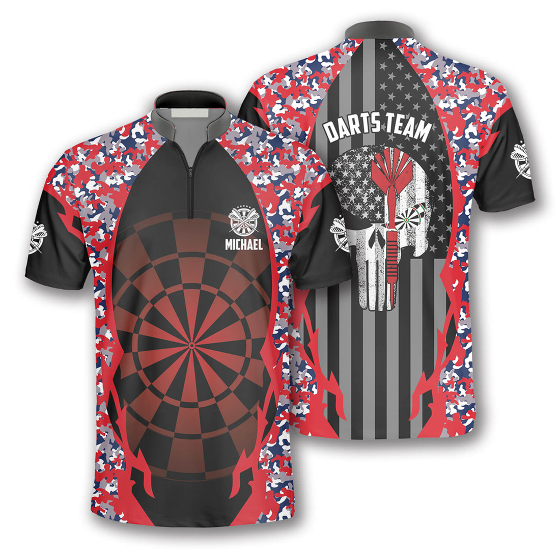 Custom Punisher Skull Red Camouflage Custom Darts Jerseys for Men, Idea Gift for Dart Player