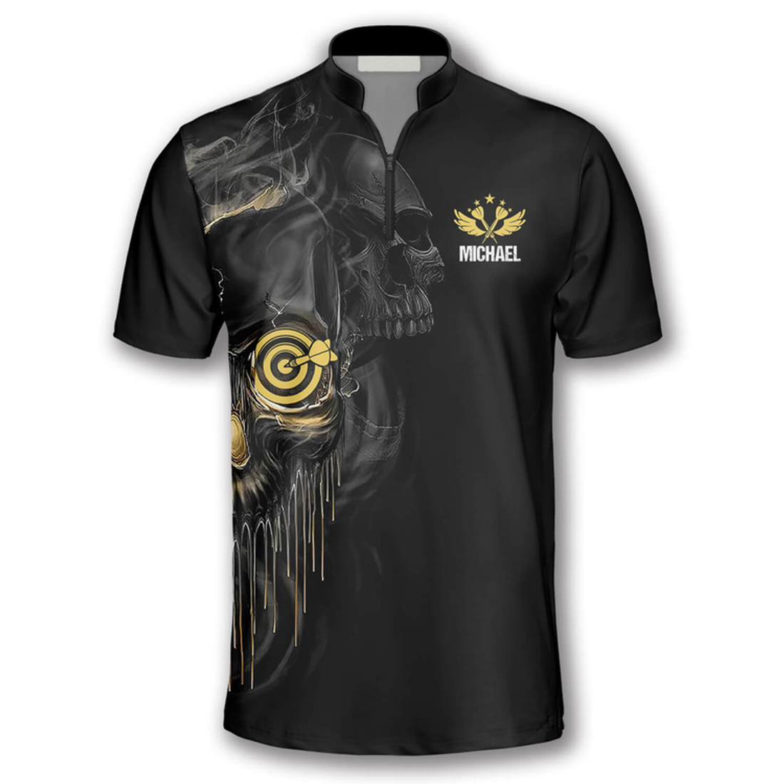 Custom Skull Shut Up and Throw Custom Darts Jerseys for Men, Best Shirt for Dart Player, Skull Zipper Polo Shirt