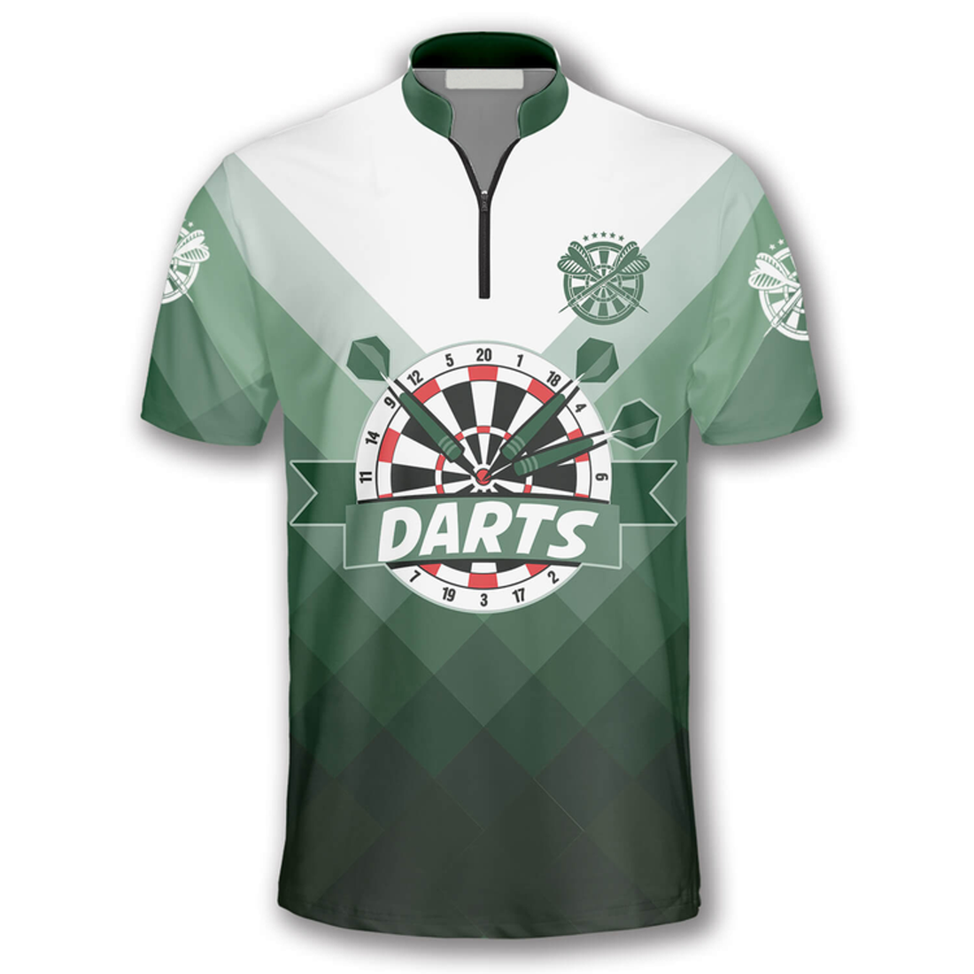Custom Personalized Name Gradient Green Custom Darts Jerseys for Men, Zipper Polo Shirt for Dart Player
