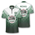 Custom Personalized Name Gradient Green Custom Darts Jerseys for Men, Zipper Polo Shirt for Dart Player