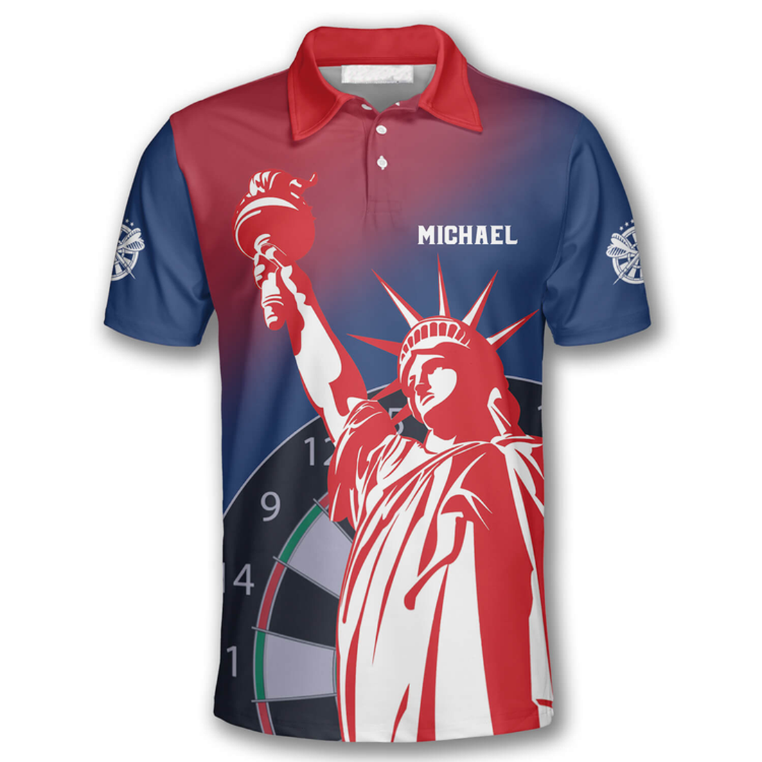 Custom 3D All Over Print Darts Statue of Liberty Custom Polo Shirts for Men