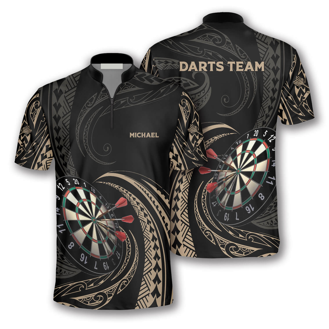 Custom Tangle Tribal Pattern Custom Darts Jerseys For Men, Personalized Name Team Dart Shirt
