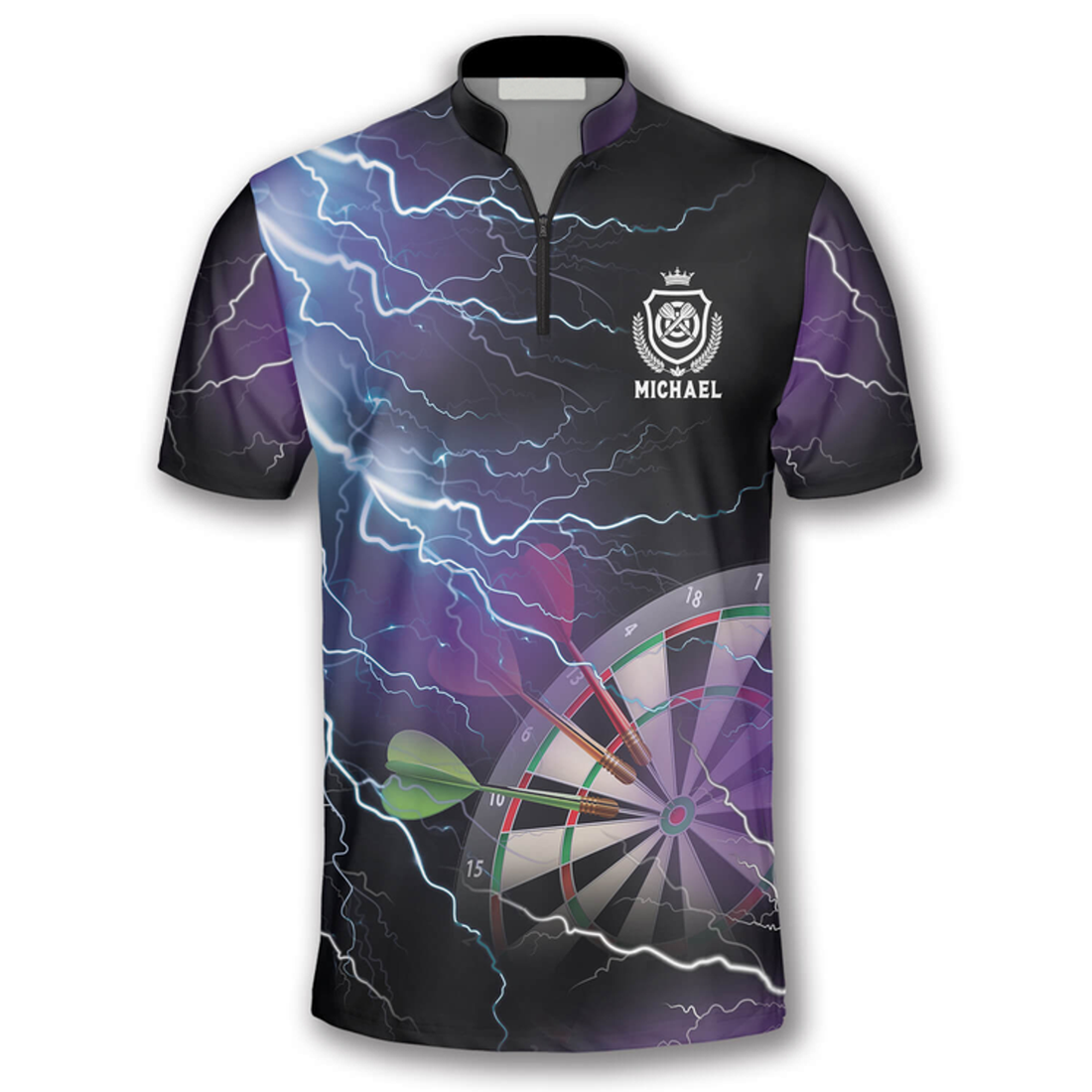 Custom Zipper Polo Shirt Thunder Lightning Custom Darts Jerseys for Men, Best Shirt for Dart Player