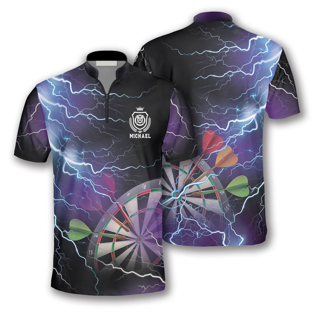 Custom Zipper Polo Shirt Thunder Lightning Custom Darts Jerseys for Men, Best Shirt for Dart Player