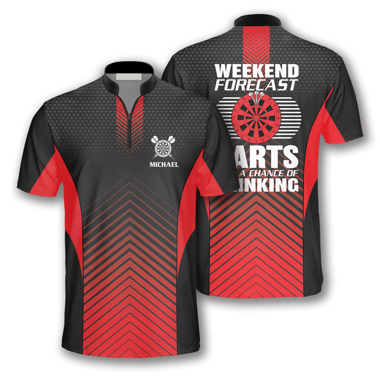 Custom Red Black Darts Weekend Forecast Custom Darts Jerseys For Men, Idea Gift for Dart Team