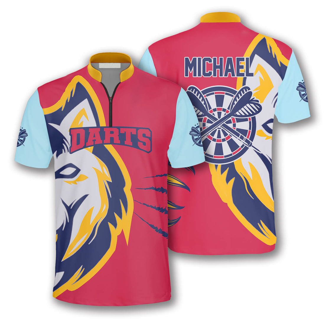 Custom Zipper Polo Shirt Darts Wolf Custom Darts Jerseys for Men, Dart Color Shirt, Wolf Shirt