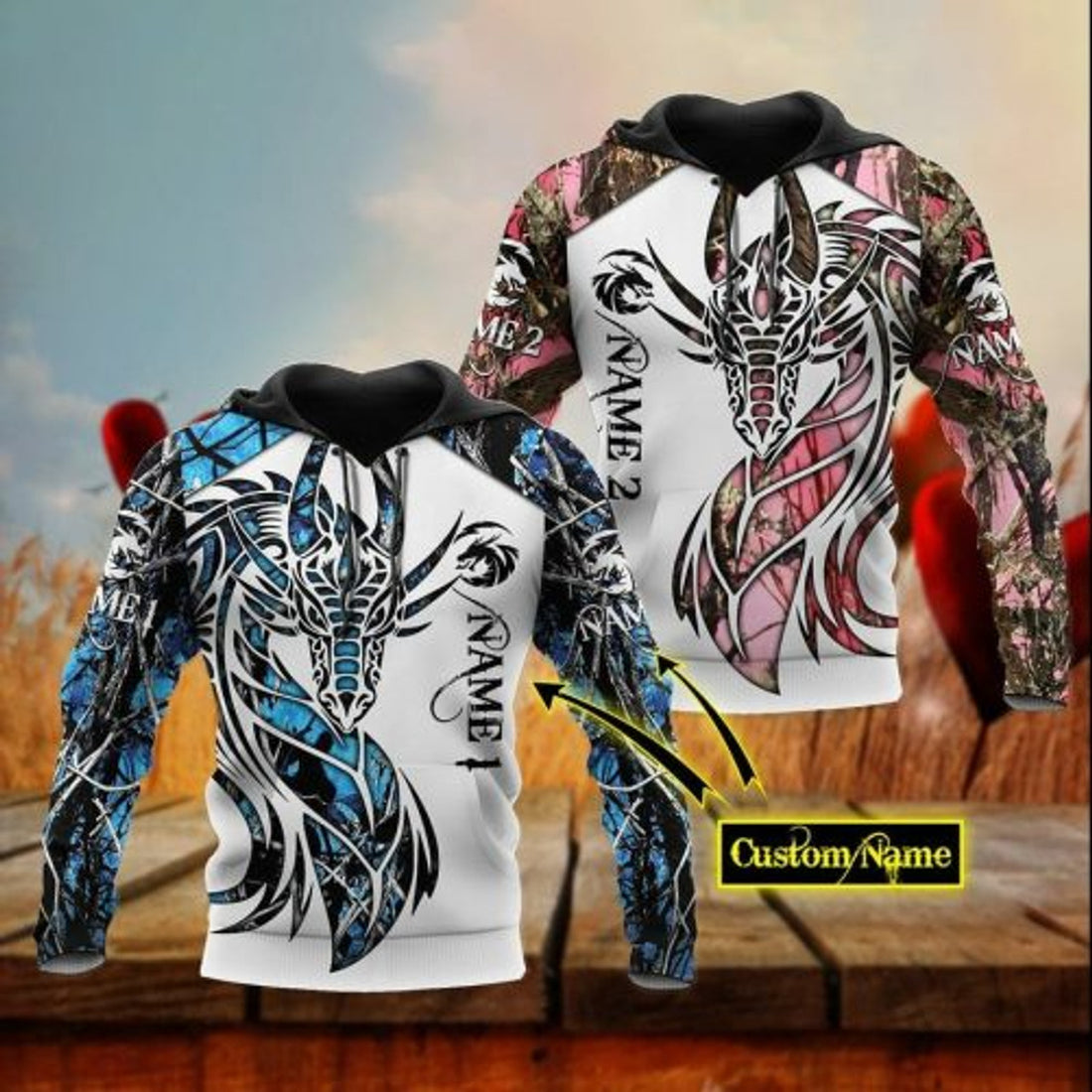 FUNSTUFFPRINT Personalized Dragon Couple 3D All Over Hoodie 3D Hoodie and Zip Hoodie