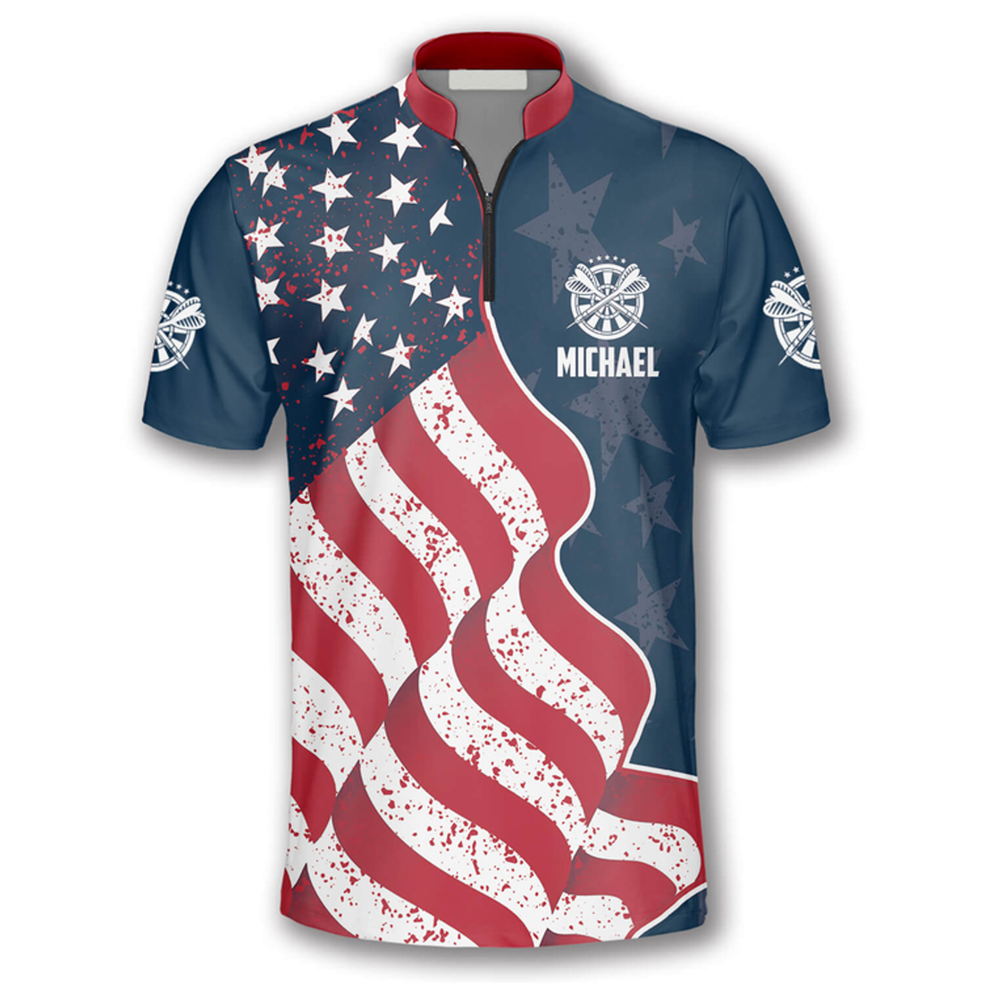 Custom Zipper Polo Shirt Eagle Waving Flag Custom Darts Jerseys for Men, Flag American Dart Shirt