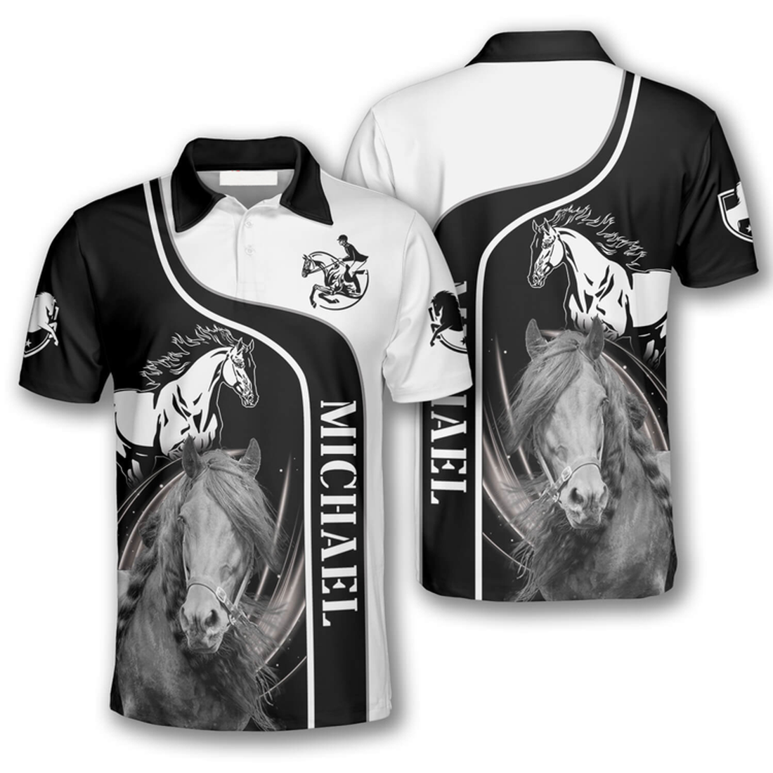 Custom Horse Racer Black White Custom Equestrian Shirts For Men