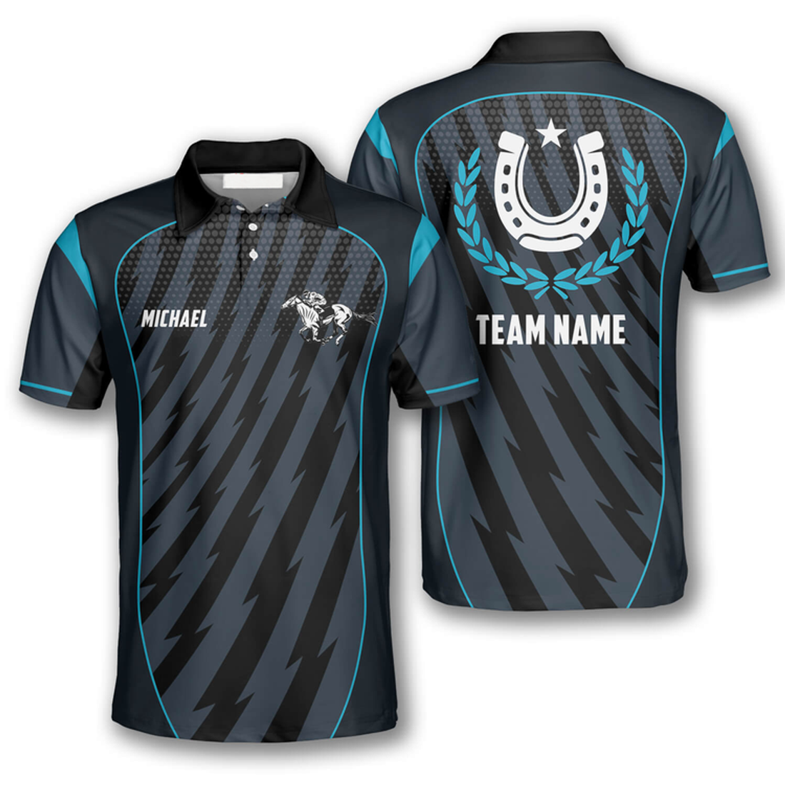 Custom Horse Racing Green Blue Sports Style Custom Equestrian Shirts For Men