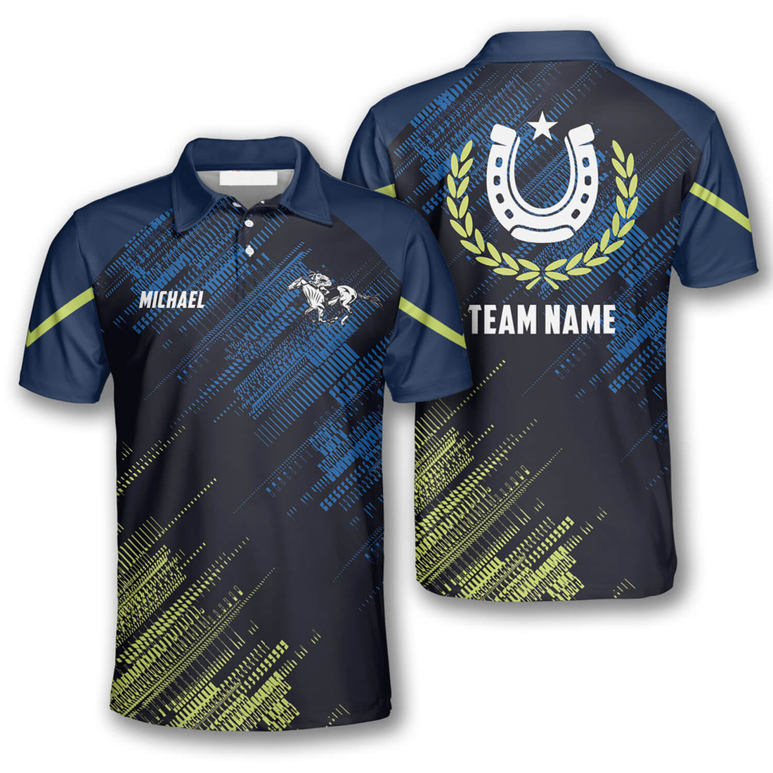 Custom Horse Racing Green Blue Sports Style Custom Equestrian Shirts For Men