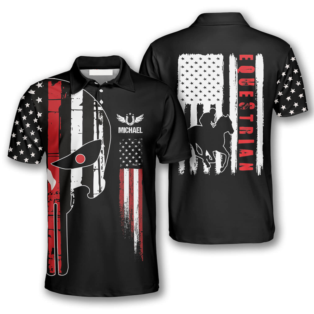 Custom Horse Racing Punisher Skull Custom Equestrian Shirts For Men