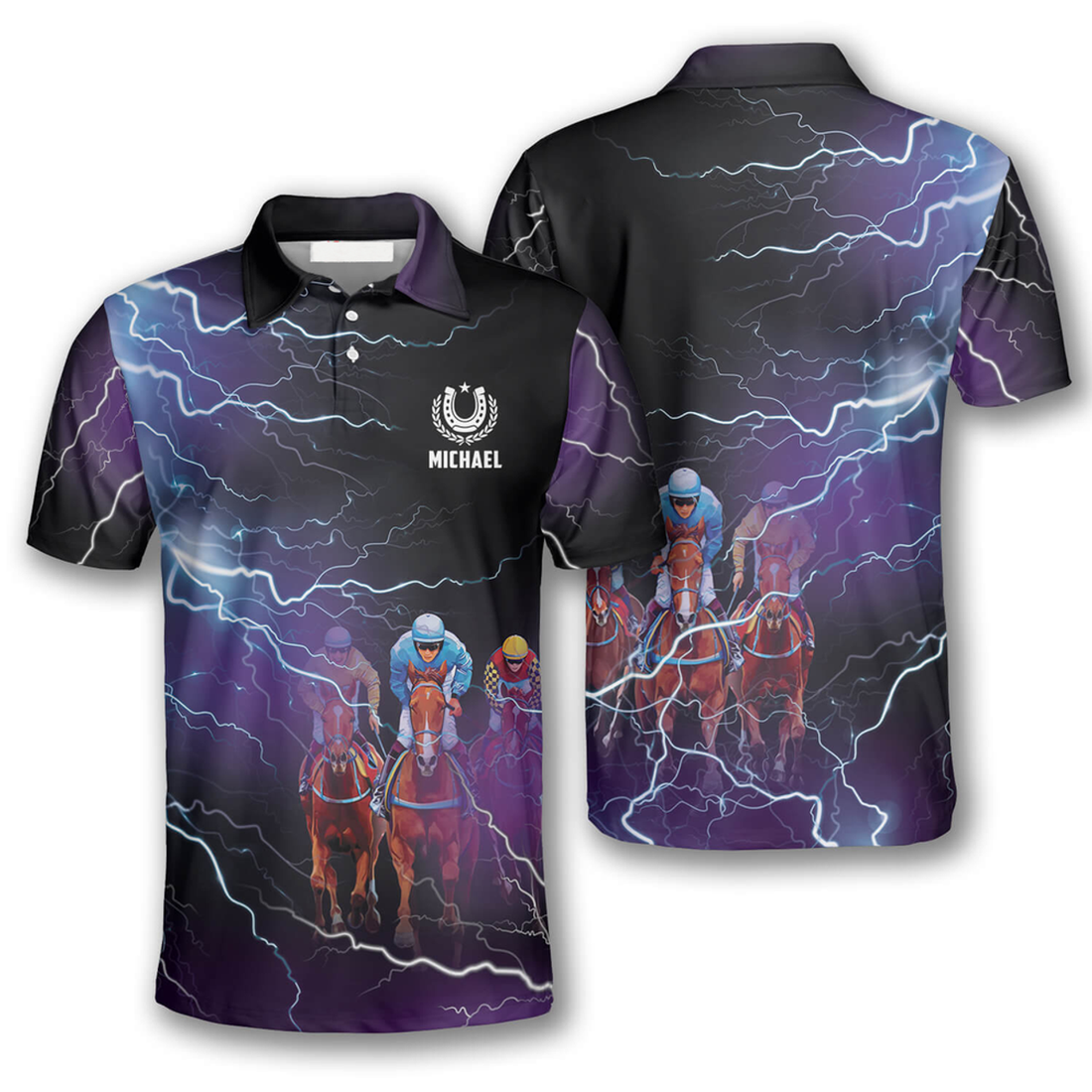 Custom Horse Racing Thunder Lightning Custom Equestrian Shirts For Men