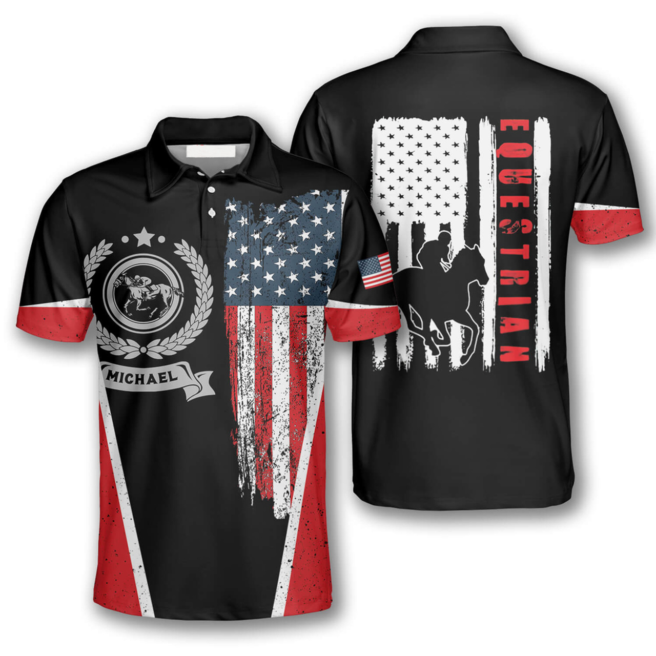 Custom Horse Racing Vintage Flag Emblem Custom Equestrian Shirts For Men