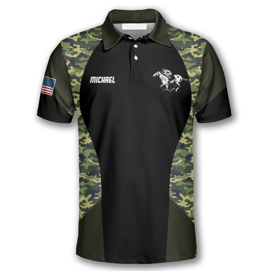 Custom Horse Racing Camo Waving Flag Custom Equestrian Shirts For Men
