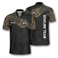 Custom Golden Tribal Tattoo Custom Bowling Jerseys for Men, Zipper Polo Shirt Bowling Shirt