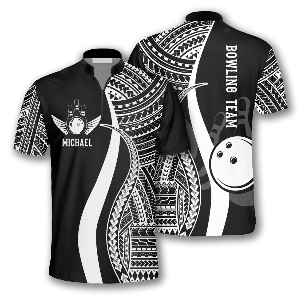 Custom Zipper Polo Shirt Hawaian Pattern Custom Bowling Jerseys for Men, Perfect Gift for Bowling Lover