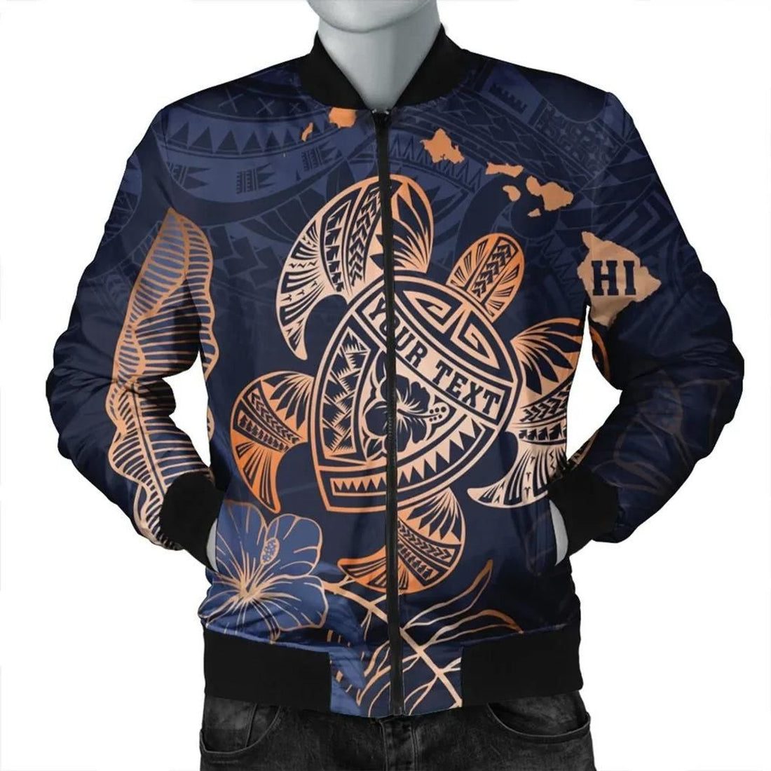 FUNSTUFFPRINT Personalized - Hawaii Polynesian Aloha Po Turtle Hibiscus Tropical 3D Bomber Jacket