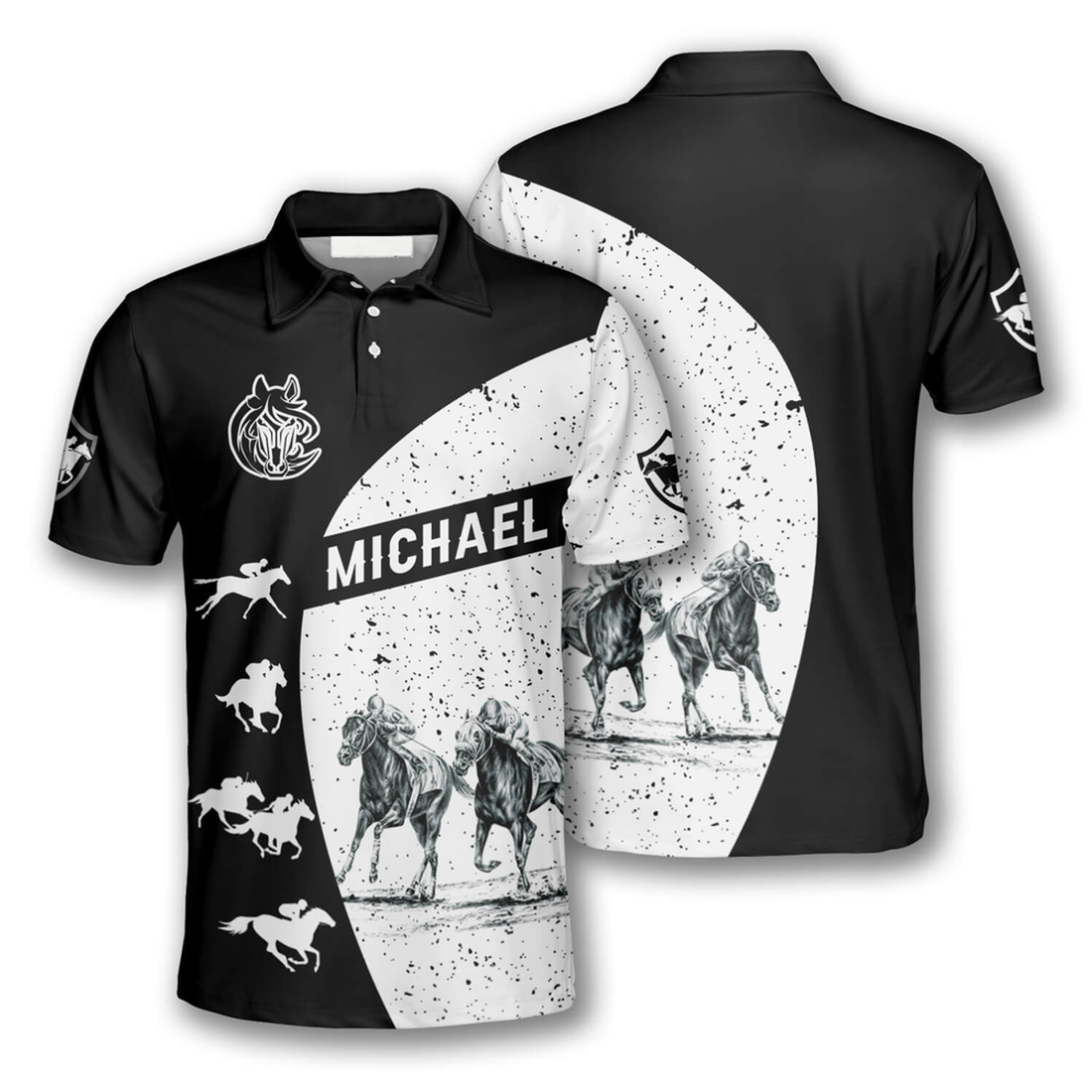 Custom Horse Racing Silhouettes Black White Custom Equestrian Shirts For Men