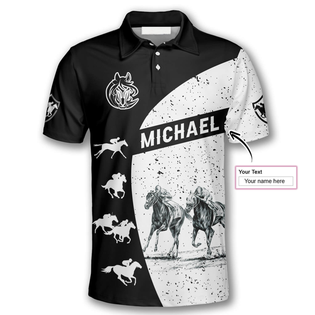 Custom Horse Racing Silhouettes Black White Custom Equestrian Shirts For Men