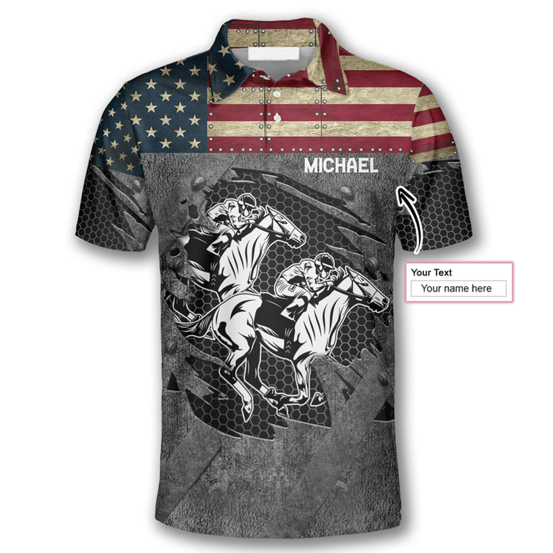 Custom Horse Racing Retro American Flag Custom Equestrian Shirts For Men