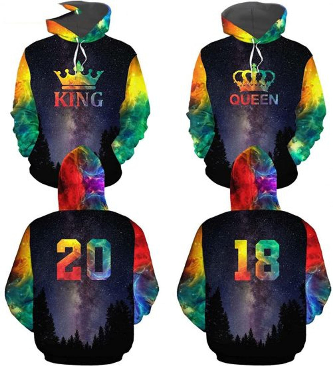 FUNSTUFFPRINT Personalized King Queen 3D All Over Hoodie Galaxy 3D Hoodie and Zip Hoodie