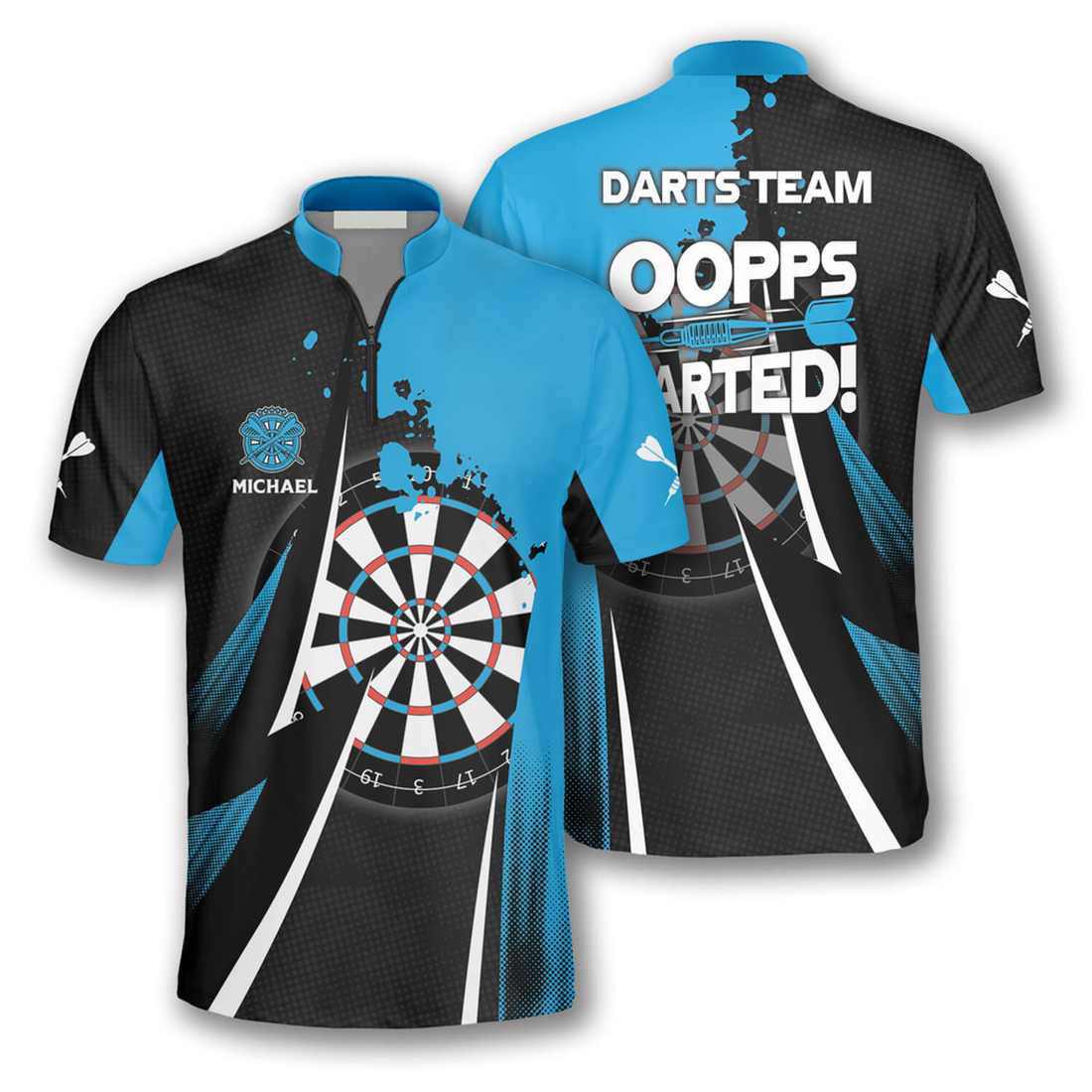 Custom Oopps I Darted Custom Darts Jerseys for Men, Personalized Name Dart Jersey Zipper Polo Shirt