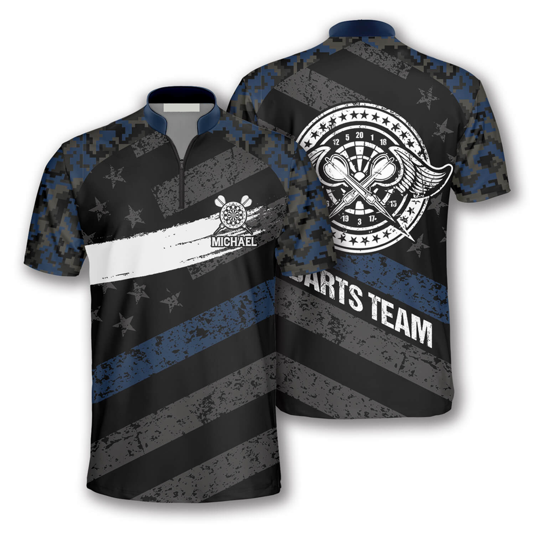 Custom Personalized Passionate Blue Camo Custom Darts Jerseys for Men