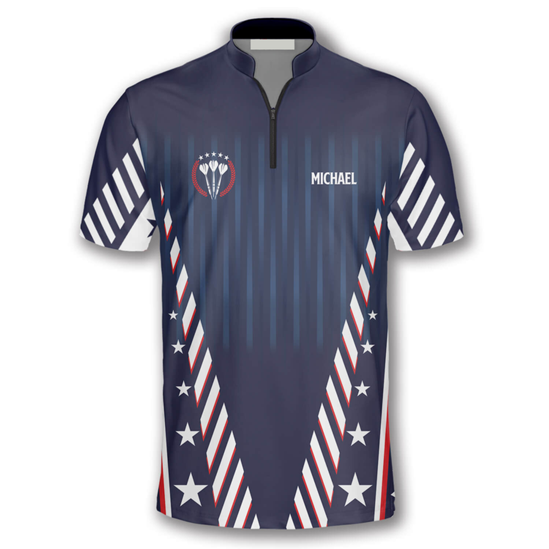 Custom Patriots Athlete Us Flag Custom Darts Jerseys for Men, Flag Zipper Polo Shirt, Dart Team Shirt