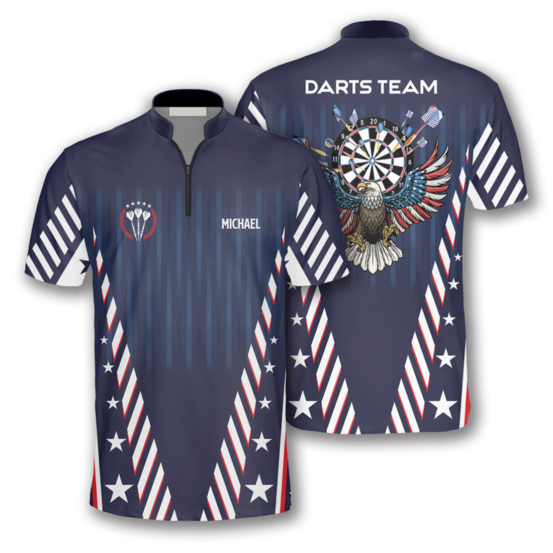 Custom Patriots Athlete Us Flag Custom Darts Jerseys for Men, Flag Zipper Polo Shirt, Dart Team Shirt