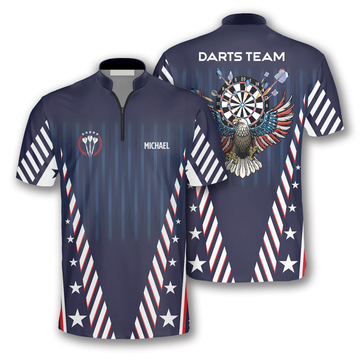 Custom Patriots Athlete Us Flag Custom Darts Jerseys for Men, Flag Zipper Polo Shirt, Dart Team Shirt