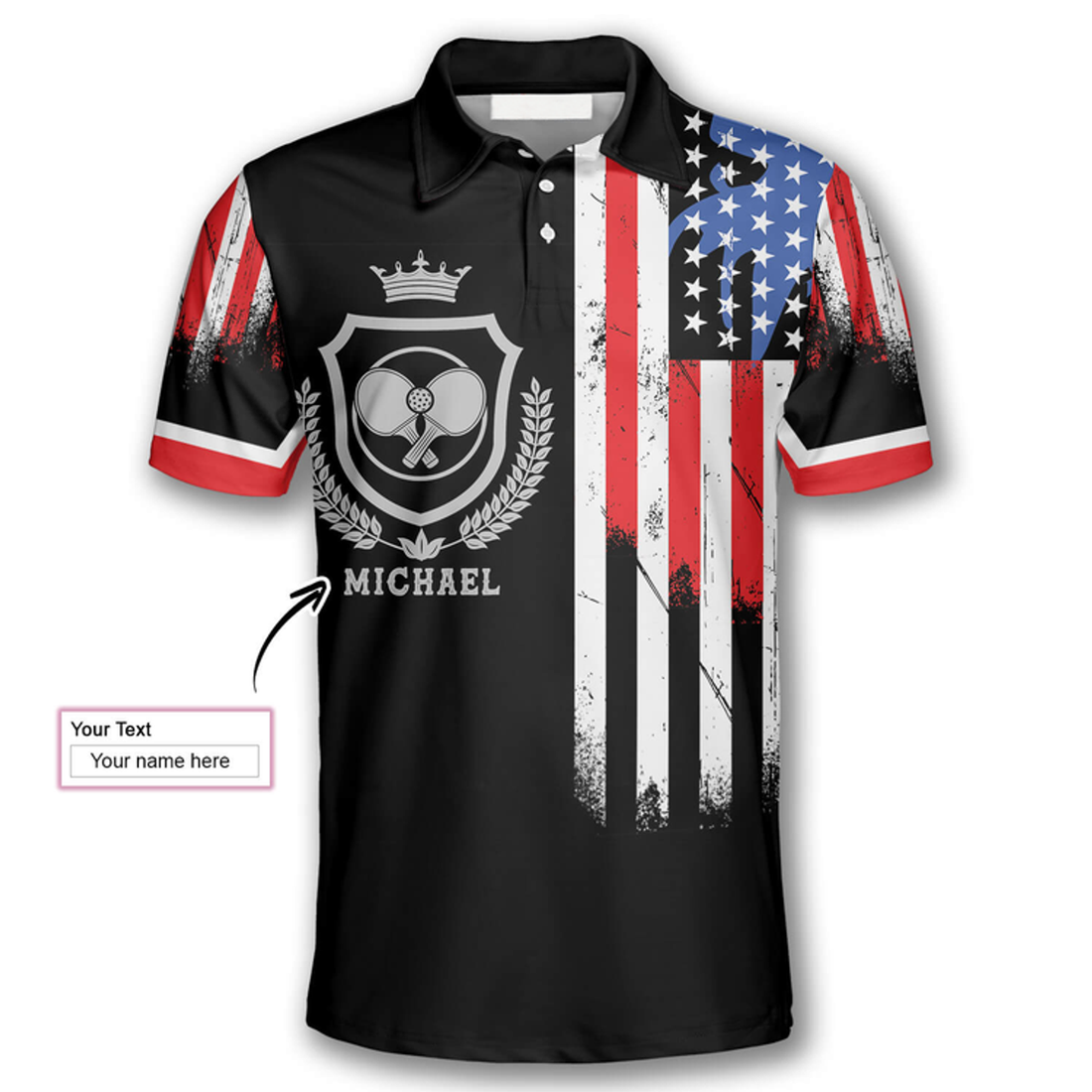 Custom American Flag Crown Emblem Custom Pickleball Shirts For Men