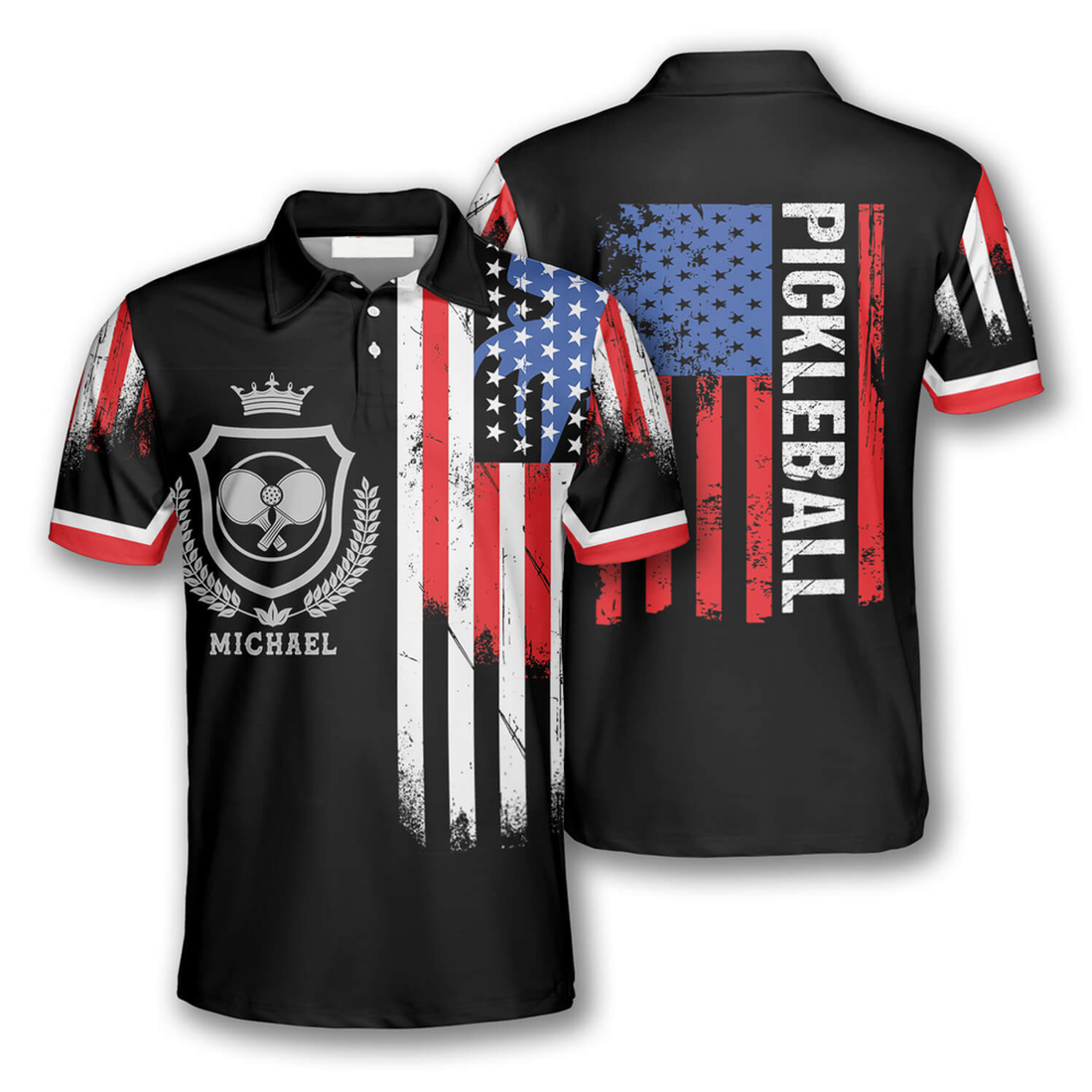 Custom American Flag Crown Emblem Custom Pickleball Shirts For Men
