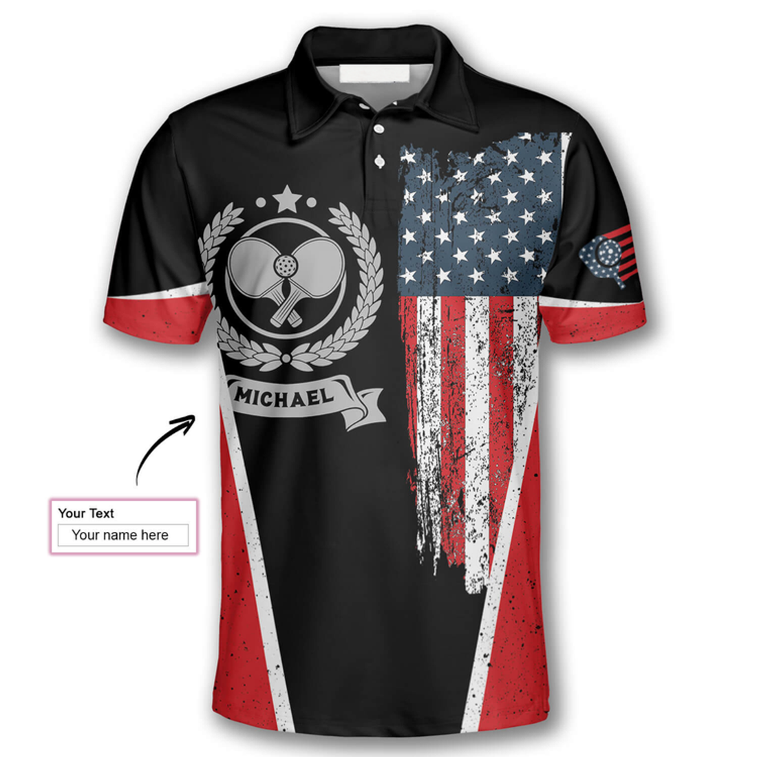 Custom Pickleball Emblem American Flag Custom Pickleball Shirts For Men