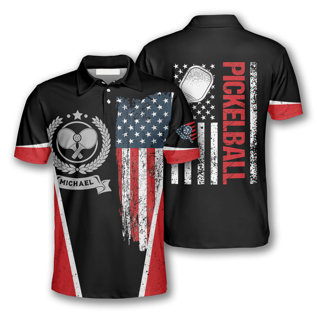 Custom Pickleball Emblem American Flag Custom Pickleball Shirts For Men