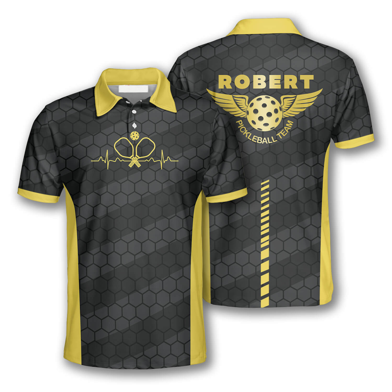 Custom Heartbeat Honeycomb Pattern Custom Pickleball Shirts For Men