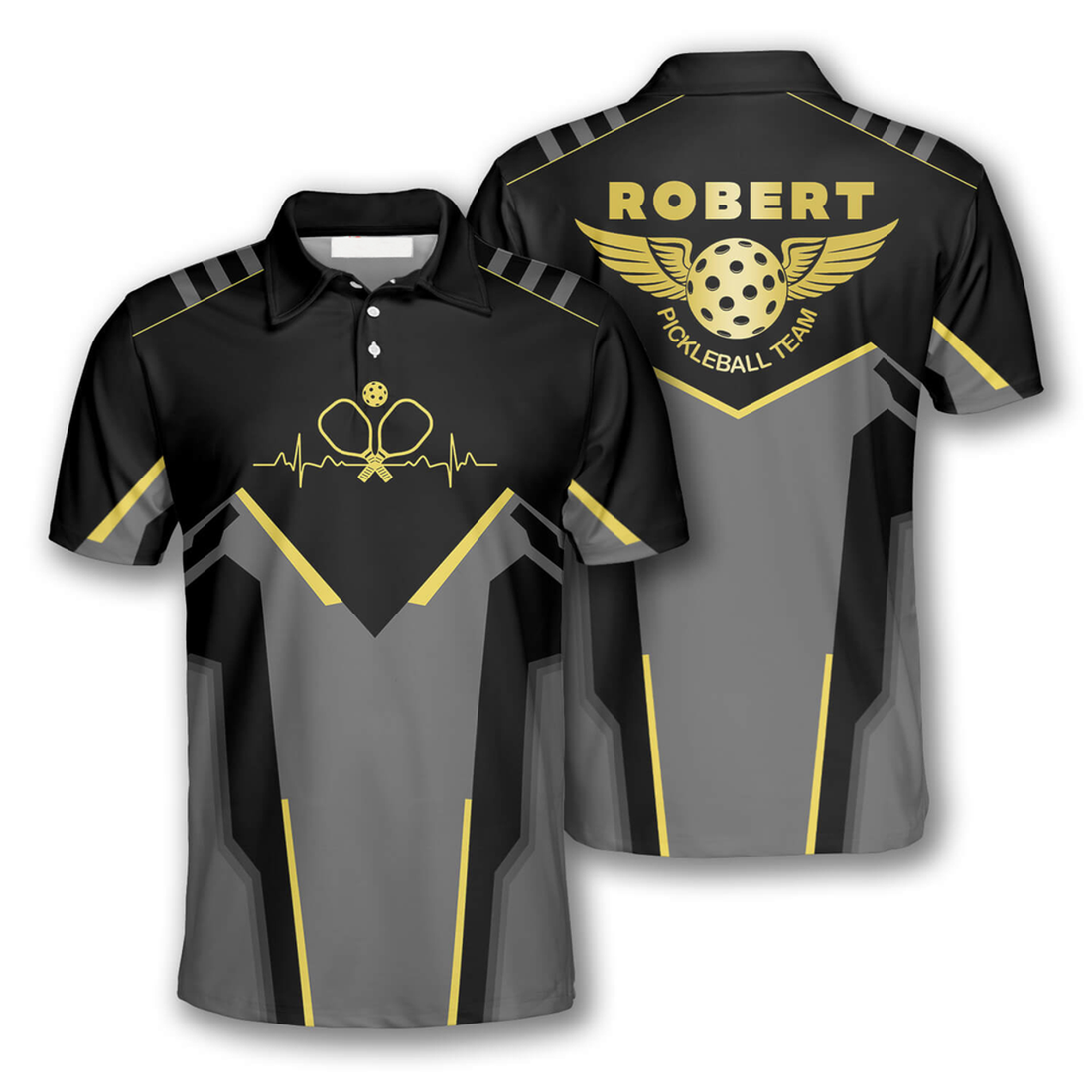 Custom Pickleball Heartbeat Pulse Line Wings Custom Pickleball Shirts For Men