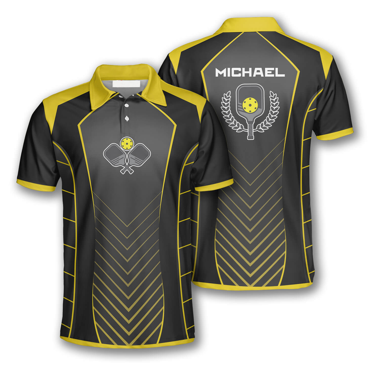 Custom Yellow Black Sports Style Emblem Custom Pickleball Shirts For Men