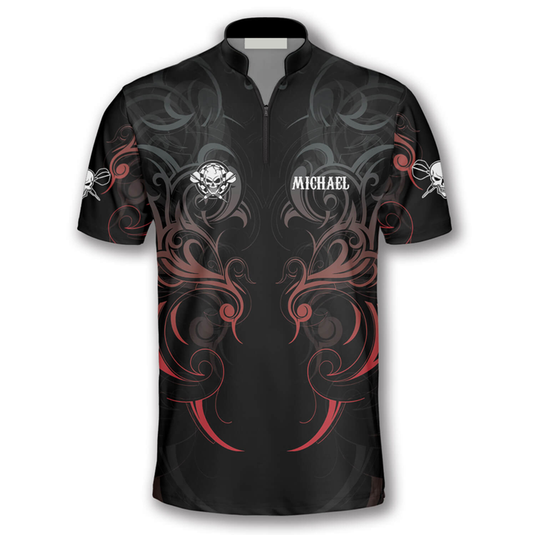 Custom Red Skull Smoke Tribal Pattern Custom Darts Jerseys for Men, Gift for Dart Lovers