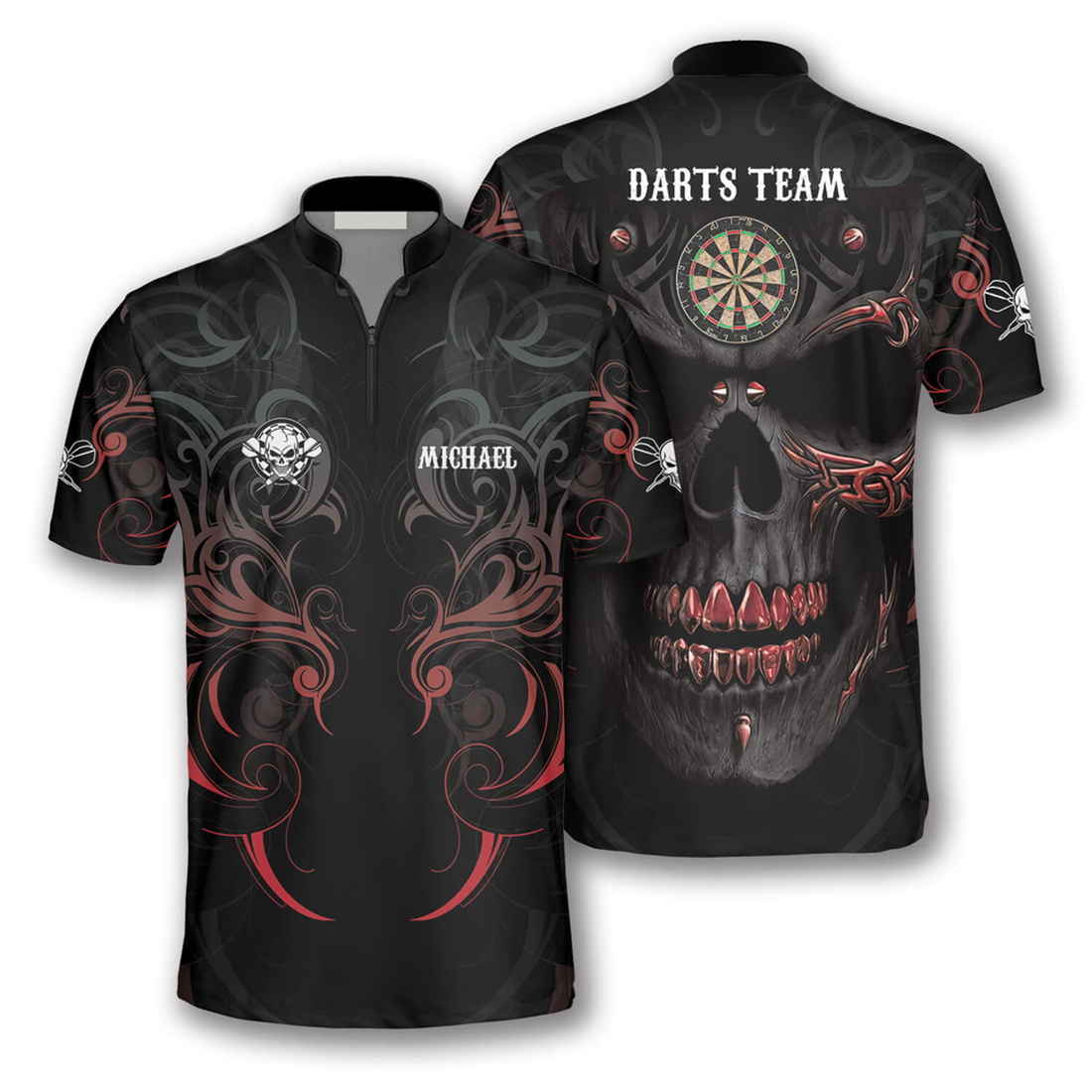 Custom Red Skull Smoke Tribal Pattern Custom Darts Jerseys for Men, Gift for Dart Lovers