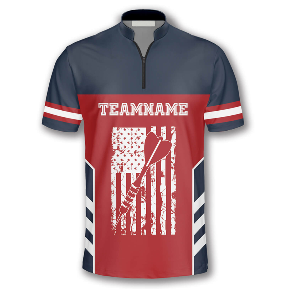 Custom Skull American Flag Red Blue Custom Darts Jerseys for Men, Dart Shirt, Flag American Zipper Polo Shirt