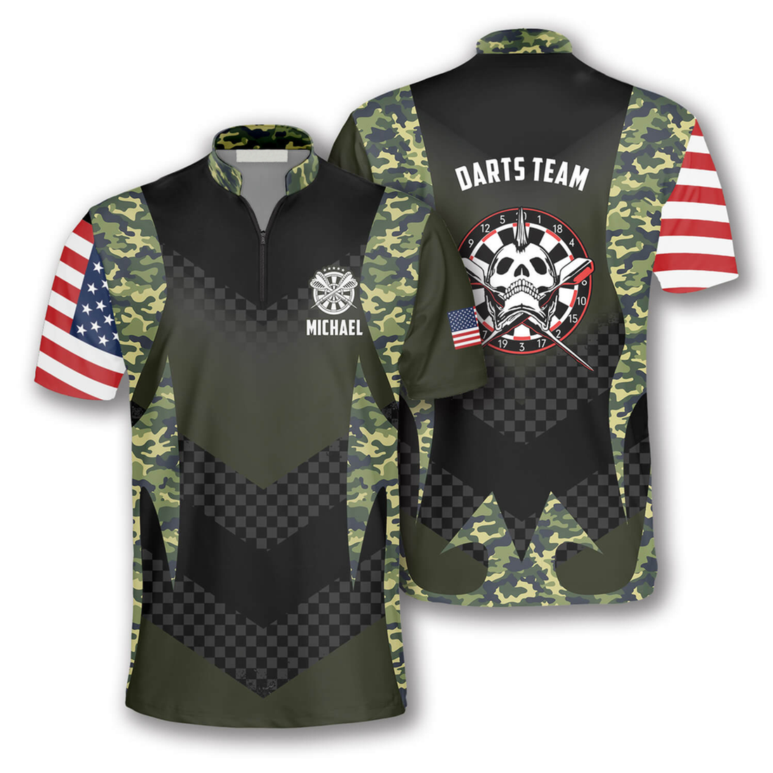 Custom Skull Punk Camouflage American Flag Custom Darts Jerseys for Men, Idea Gift for Dart Lover