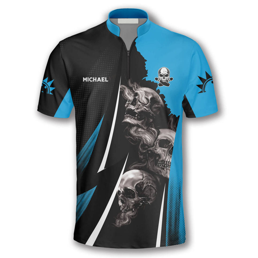 Custom Skull Strike King Custom Bowling Jerseys for Men, Bowling Skull Wing Shirt, Skull Zipper Polo Shirt