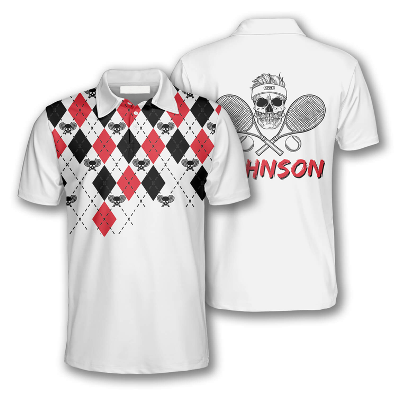 Custom Skull Tennis Racquets Argyle Pattern Custom Tennis Shirts For Men