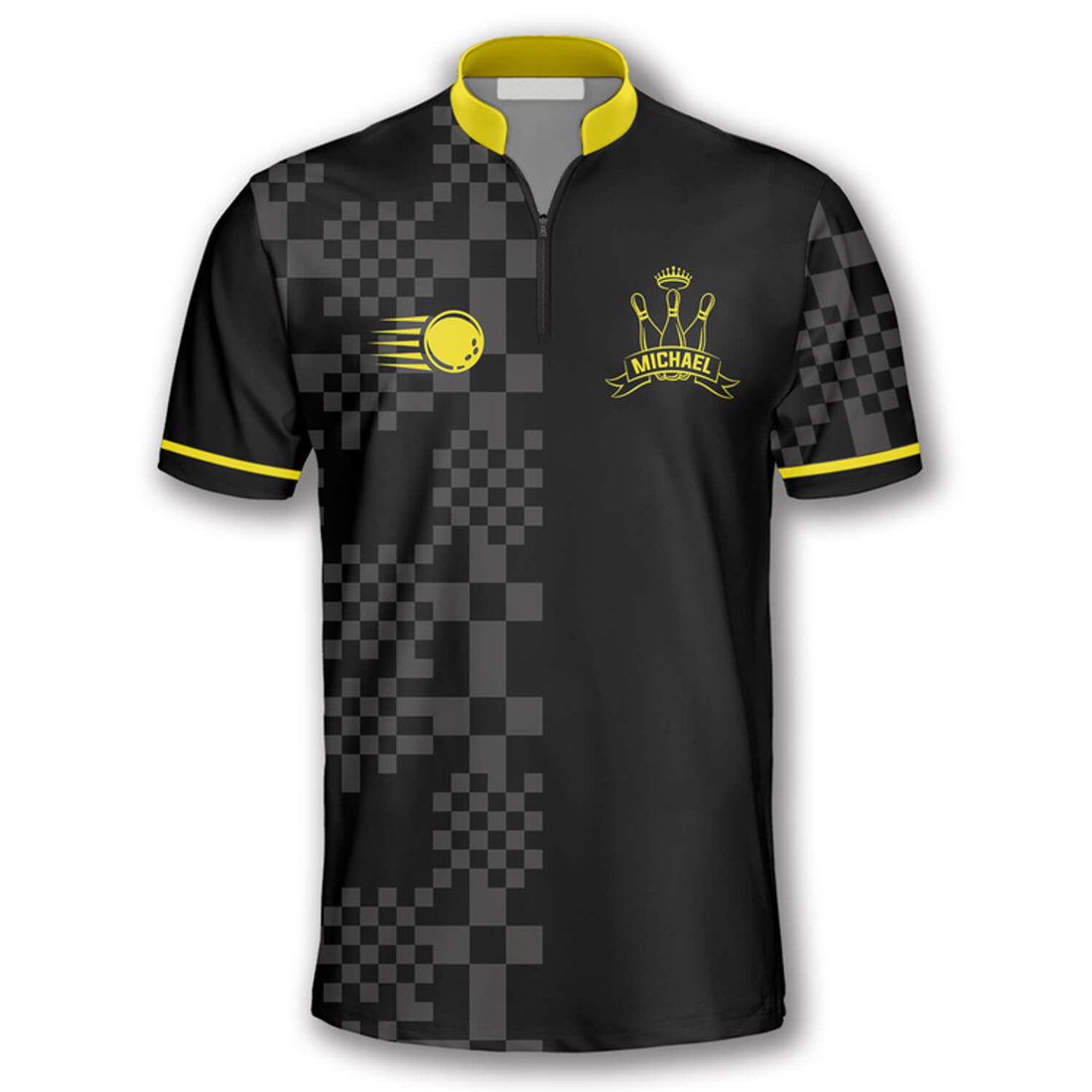 Custom Sporty Abstract Pattern Custom Bowling Jerseys for Men, Zipper Polo Shirt Bowling Shirt, Bowling Team Shirt