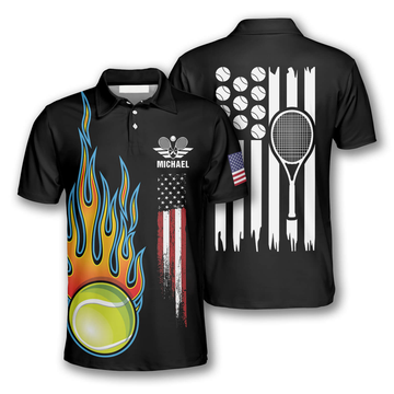 Custom Tennis Ball Flame American Flag Custom Polo Tennis Shirts for Men