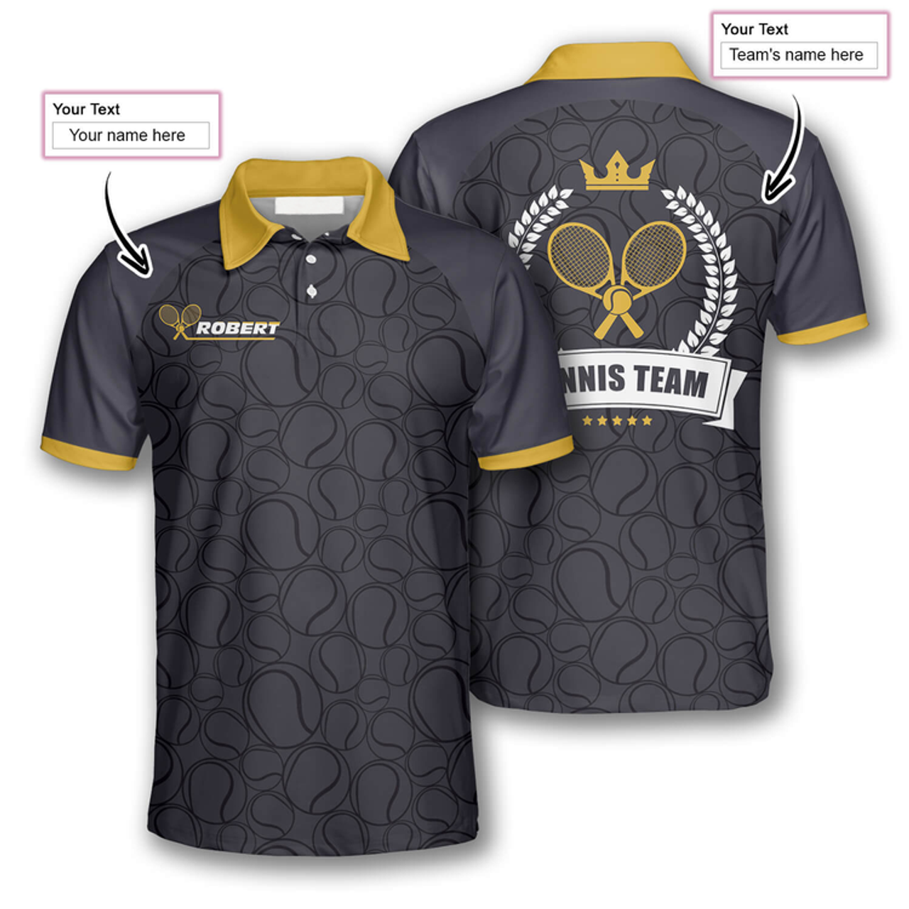 Custom Tennis Balls Pattern Crown Emblem Custom Tennis Shirts For Men
