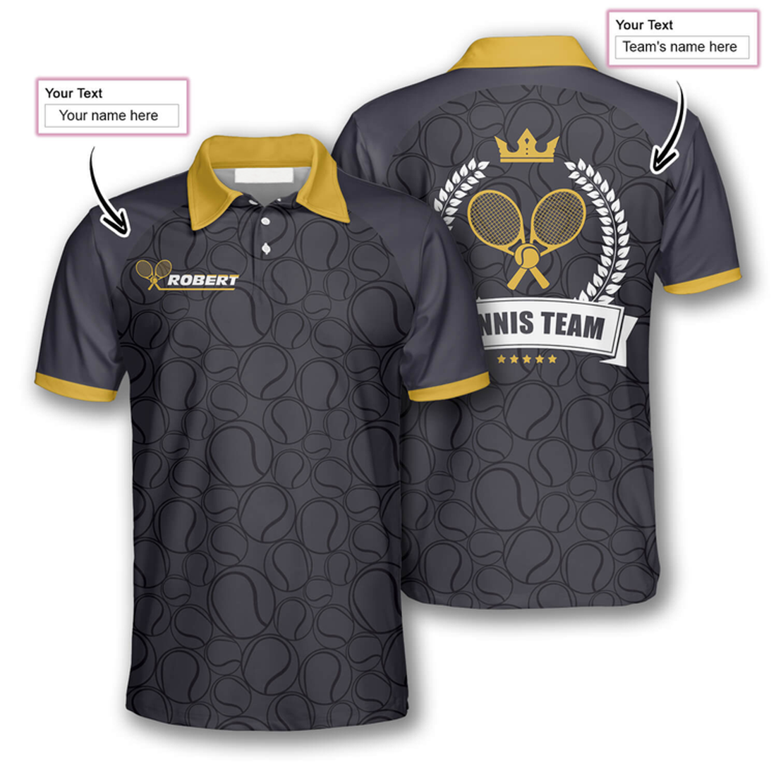 Custom Tennis Balls Pattern Crown Emblem Custom Tennis Shirts For Men