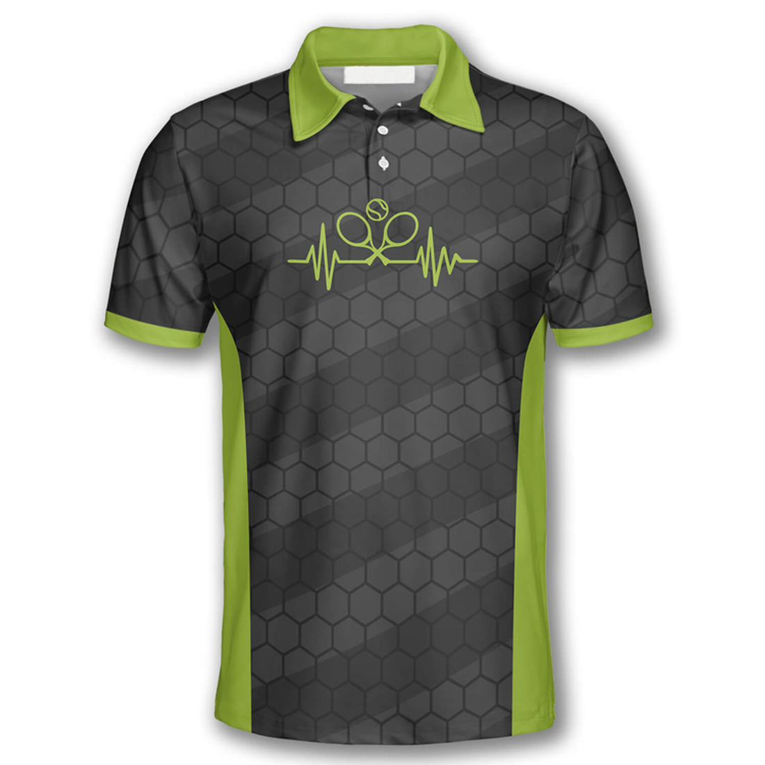 Custom Tennis Heartbeat Pulse Line Honeycomb Pattern Custom Polo Tennis Shirts for Men